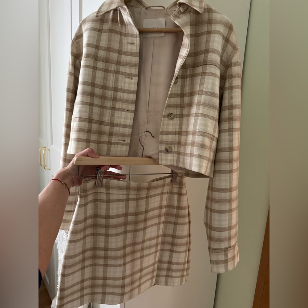 Wilfred Beige and Cream Plaid Mini Skirt